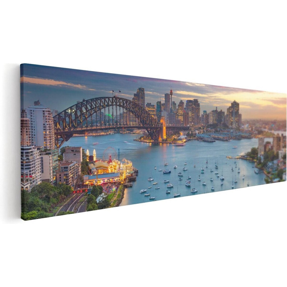 Artaza Canvas Schilderij Skyline Sydney - 120x40 cm - Groot - Wanddecoratie Stad - Muurdecoratie Zonsondergang - Schilderijen Op Canvas afbeelding 1