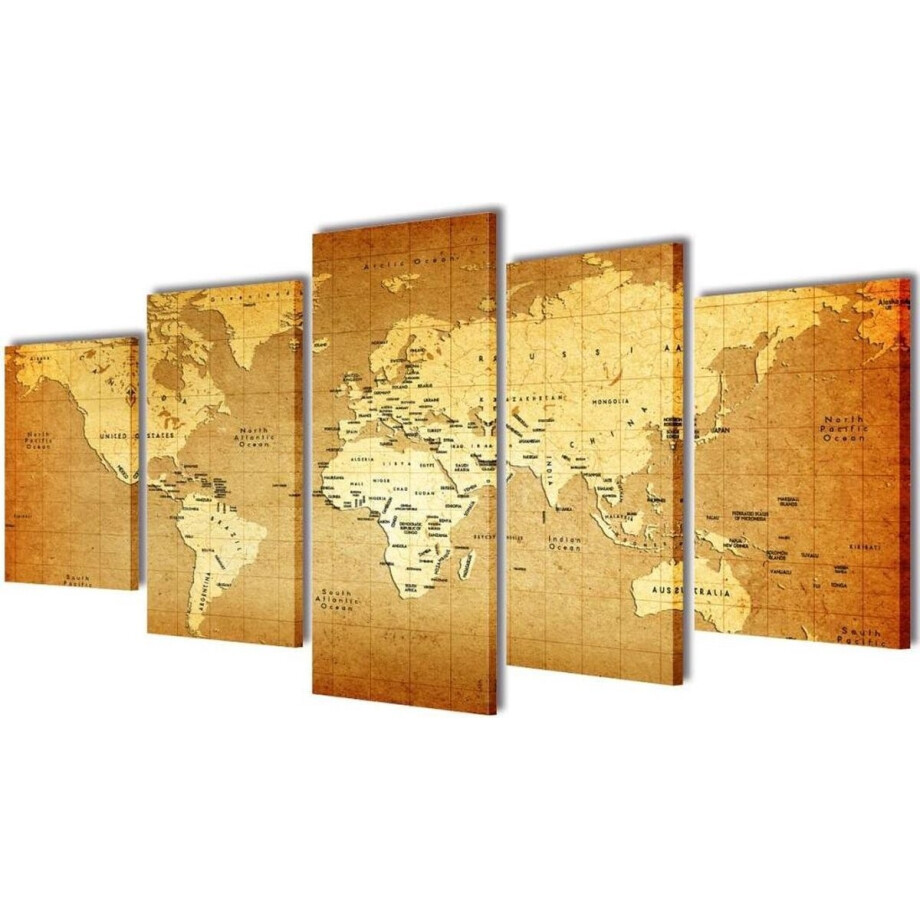vidaXL - Canvas - muurdruk - print - set - wereldkaart - 200 - x - 100 - cm afbeelding 1