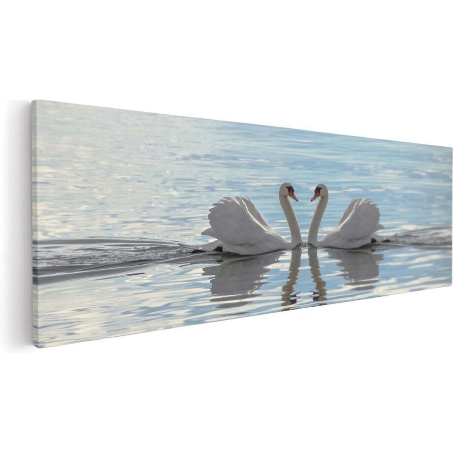 Artaza Canvas Schilderij Zwanen Koppel op het Water - 60x20 - Foto Op Canvas - Canvas Print afbeelding 1