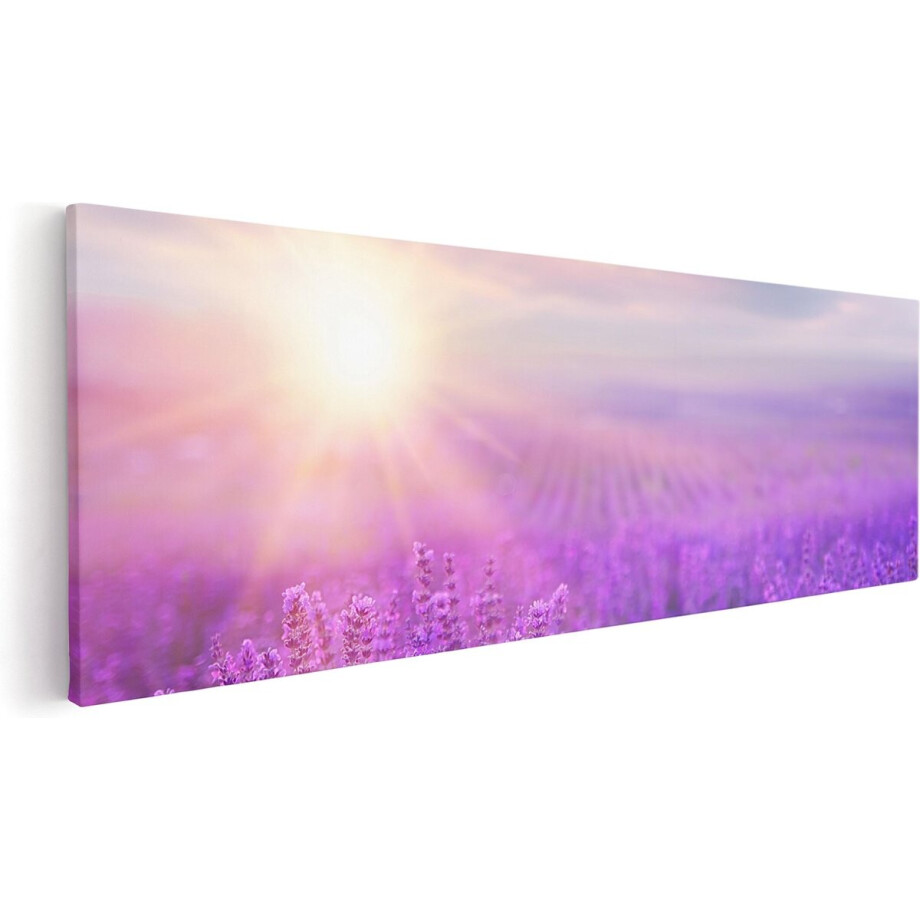 Artaza Canvas Schilderij Bloemenveld Met Paarse Lavendel  - 60x20 - Foto Op Canvas - Canvas Print afbeelding 1