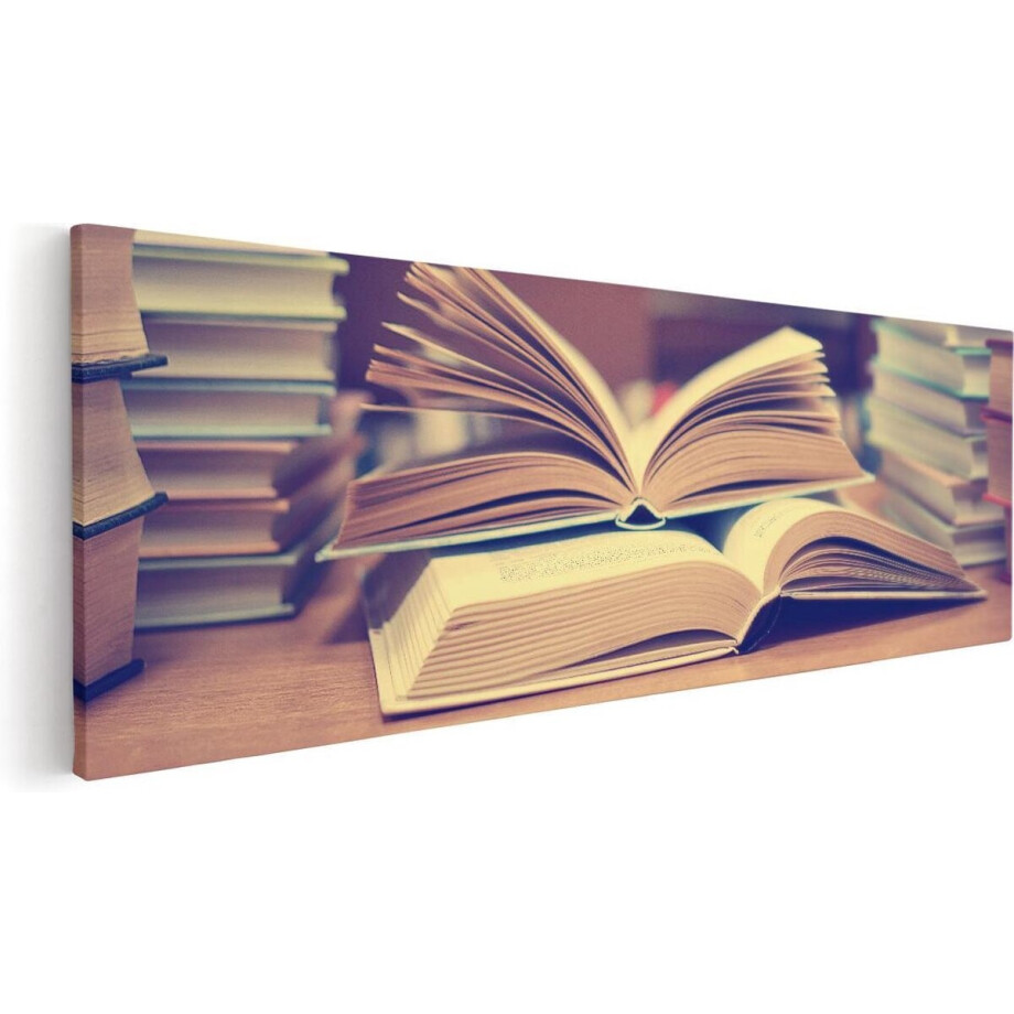 Artaza Canvas Schilderij Openslaande Boeken bij Elkaar  - 60x20 - Foto Op Canvas - Canvas Print afbeelding 1