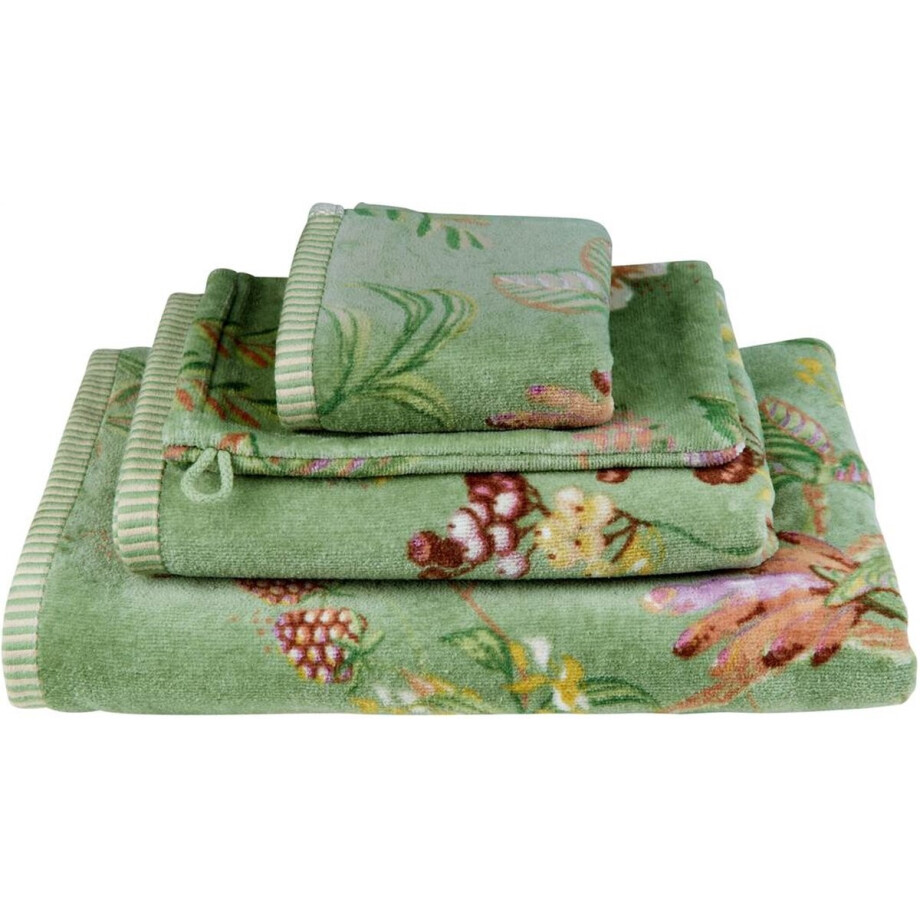 Pip Studio Secret Garden Handdoek - 55x100 cm - Set van 3 - Groen afbeelding 1