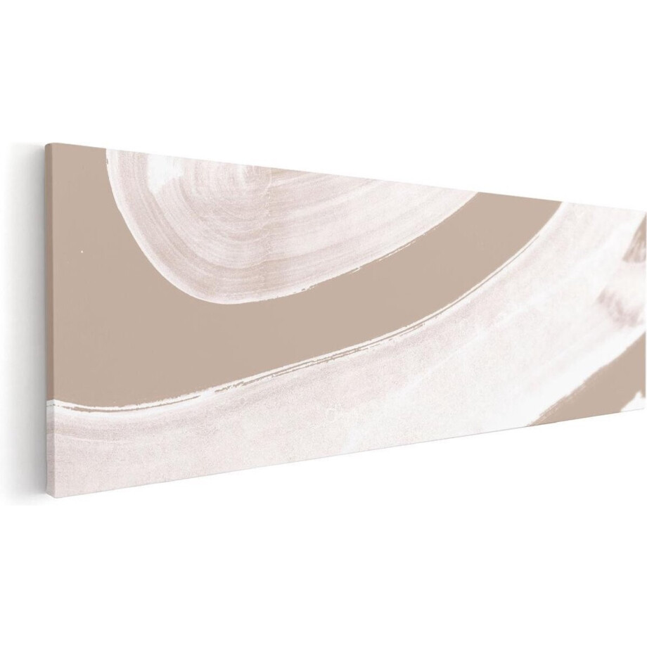 Artaza Canvas Schilderij Abstracte Kunst - Witte Strepen op Beige - 90x30 - Foto Op Canvas - Canvas Print afbeelding 1