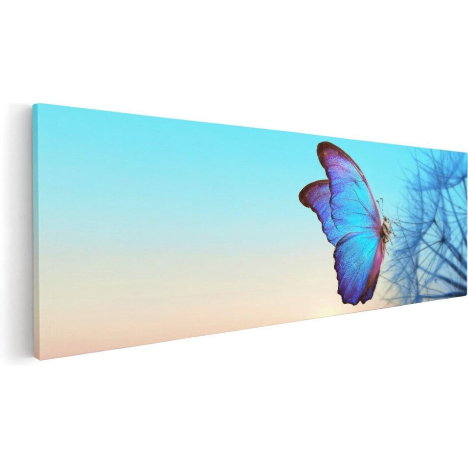 Artaza Canvas Schilderij Blauwe Vlinder Bij Paardenbloemen - 90x30 cm - Wanddecoratie Woonkamer - Schilderijen - Muurdecoratie Artaza Canvas Schilderij Blauwe Vlinder Bij Paardenbloemen - 90x30 cm - Wanddecoratie Woonkamer - Schilderijen - Muurdecoratie afbeelding 1
