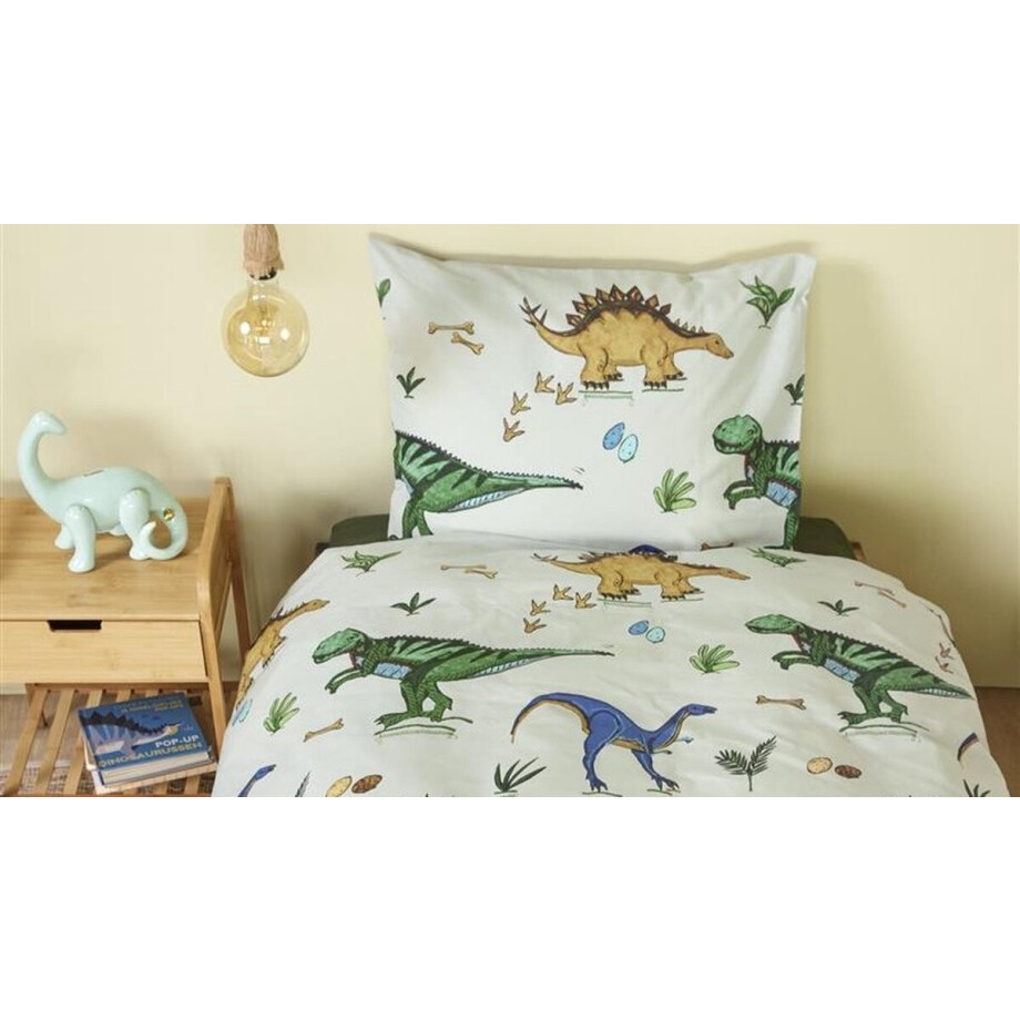 Beddinghouse Kids Happy Dinos dekbedovertrek - Eenpersoons - 140x200 - Groen afbeelding 1
