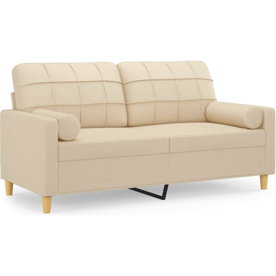 vidaXL - Tweezitsbank - met - sierkussens - 140 - cm - stof - crèmekleurig vidaXL - Tweezitsbank - met - sierkussens - 140 - cm - stof - crèmekleurig afbeelding 1
