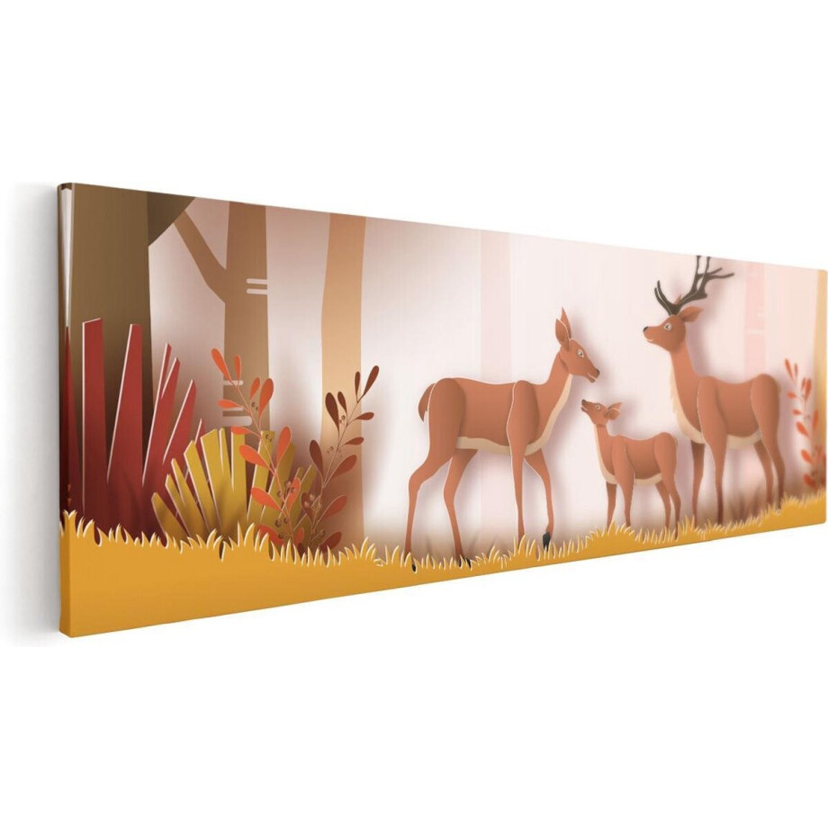 Artaza Canvas Schilderij Hert - 120x40 cm - Groot - Wanddecoratie Herfst - Muurdecoratie Bos - Schilderijen Op Canvas afbeelding 1