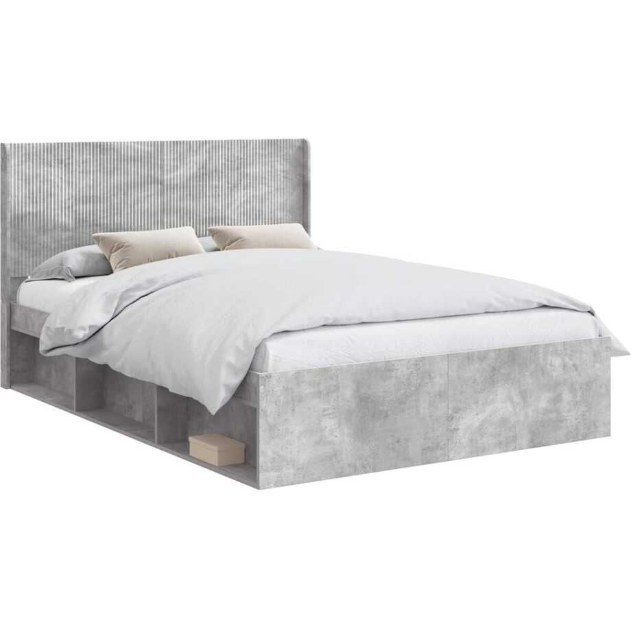 vidaXL - Bedframe - met - opbergruimte - en - hoofdbord - Betongrijs - 140 - x - 190 - cm afbeelding 1