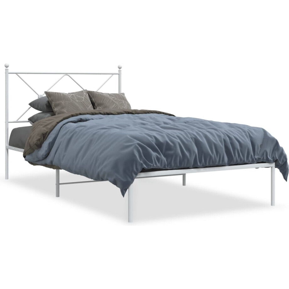 vidaXL - Bedframe - met - hoofdbord - metaal - wit - 107x203 - cm vidaXL - Bedframe - met - hoofdbord - metaal - wit - 107x203 - cm afbeelding 1
