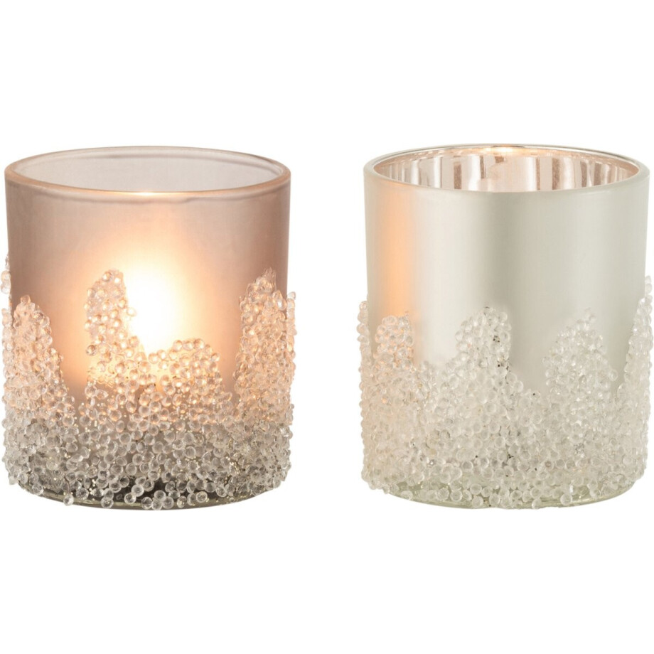 J-Line theelichthouder Suiker Frosted - glas - grijs/zilver - small - 2 stuks afbeelding 1