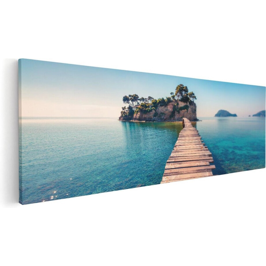 Artaza Canvas Schilderij Pad Op Het Water Naar Een Grieks Eiland  - 60x20 - Foto Op Canvas - Canvas Print afbeelding 1