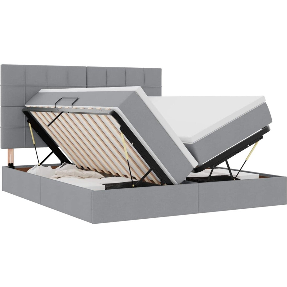 vidaXL - Opbergbed - met - hoofdeinde - Lichtgrijs - 200 - x - 200 - cm - Stof vidaXL - Opbergbed - met - hoofdeinde - Lichtgrijs - 200 - x - 200 - cm - Stof afbeelding 1