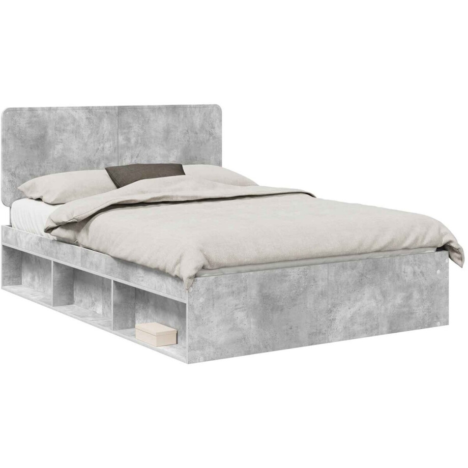 vidaXL - Bedframe - met - hoofdeinde - Beton - 160 - x - 200 - cm - Massief - grenenhout vidaXL - Bedframe - met - hoofdeinde - Beton - 160 - x - 200 - cm - Massief - grenenhout afbeelding 1