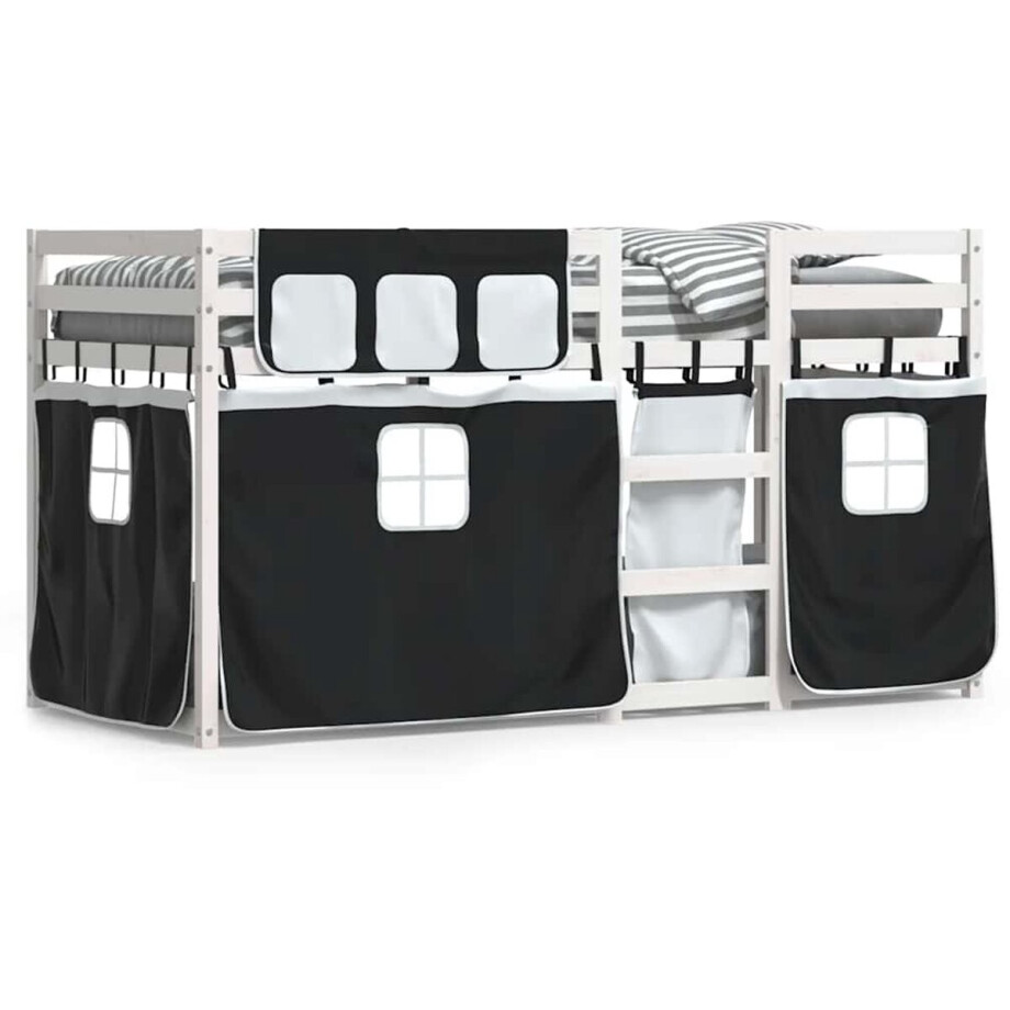 vidaXL - Stapelbed - met - gordijnen - 80x200 - cm - grenenhout - wit - en - zwart afbeelding 1