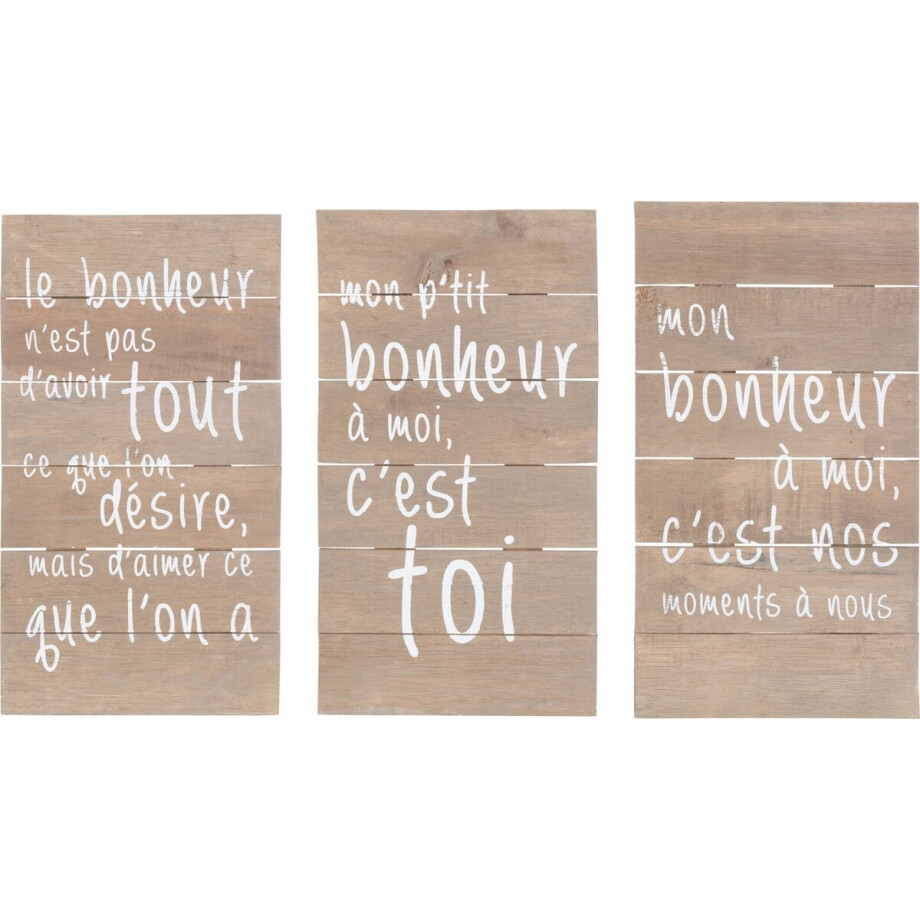 J-Line wanddecoratie Positief Geluk - hout - naturel - 3 stuks afbeelding 1