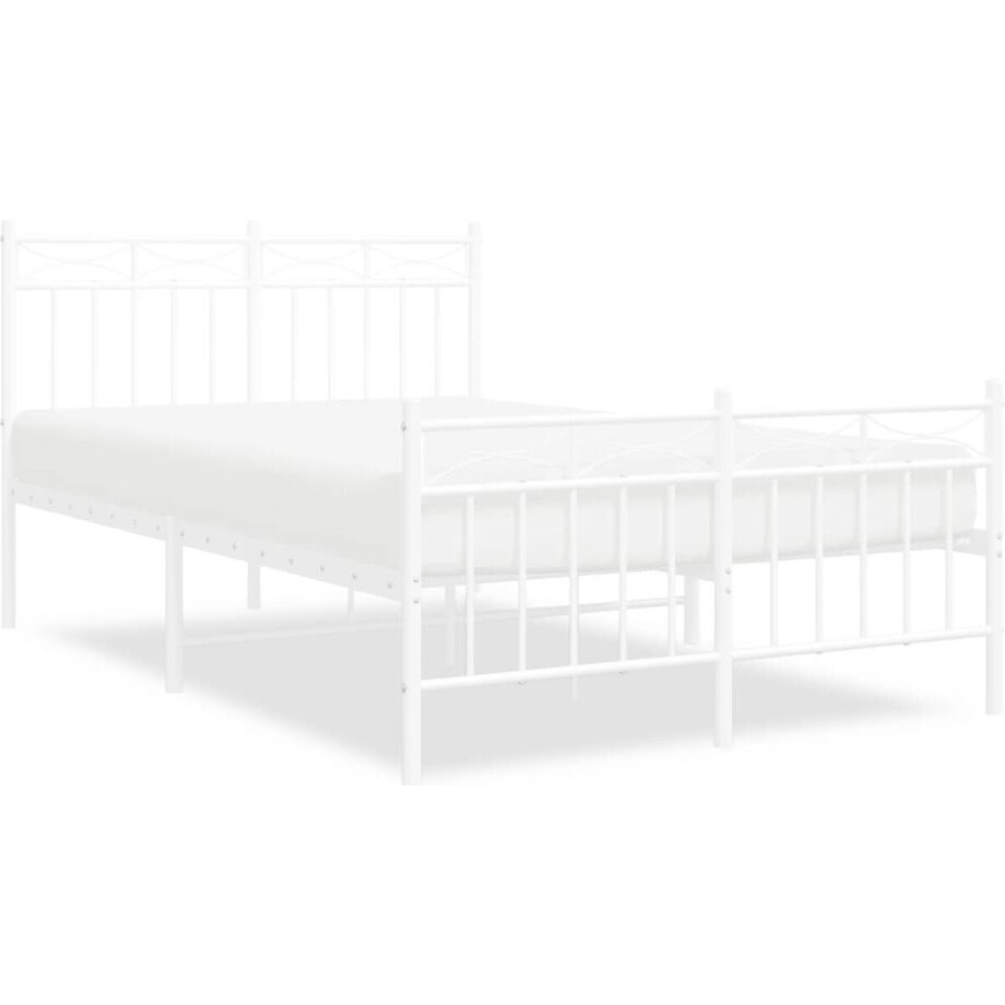 vidaXL - Bedframe - met - hoofd- - en - voeteneinde - metaal - wit - 120 - x - 190 - cm afbeelding 1