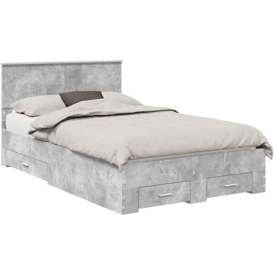 vidaXL - Bedframe - met - lade - Betongrijs - 120 - x - 190 - cm - Bewerkt - hout afbeelding 1
