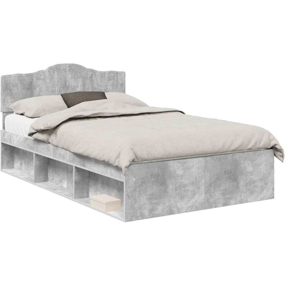 vidaXL - Bedframe - met - hoofdeinde - Beton - 120 - x - 200 - cm - Massief - grenenhout afbeelding 1