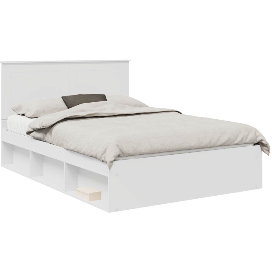 vidaXL - Bedframe - met - hoofdeinde - Wit - 150 - x - 200 - cm - Massief - grenenhout vidaXL - Bedframe - met - hoofdeinde - Wit - 150 - x - 200 - cm - Massief - grenenhout afbeelding 1