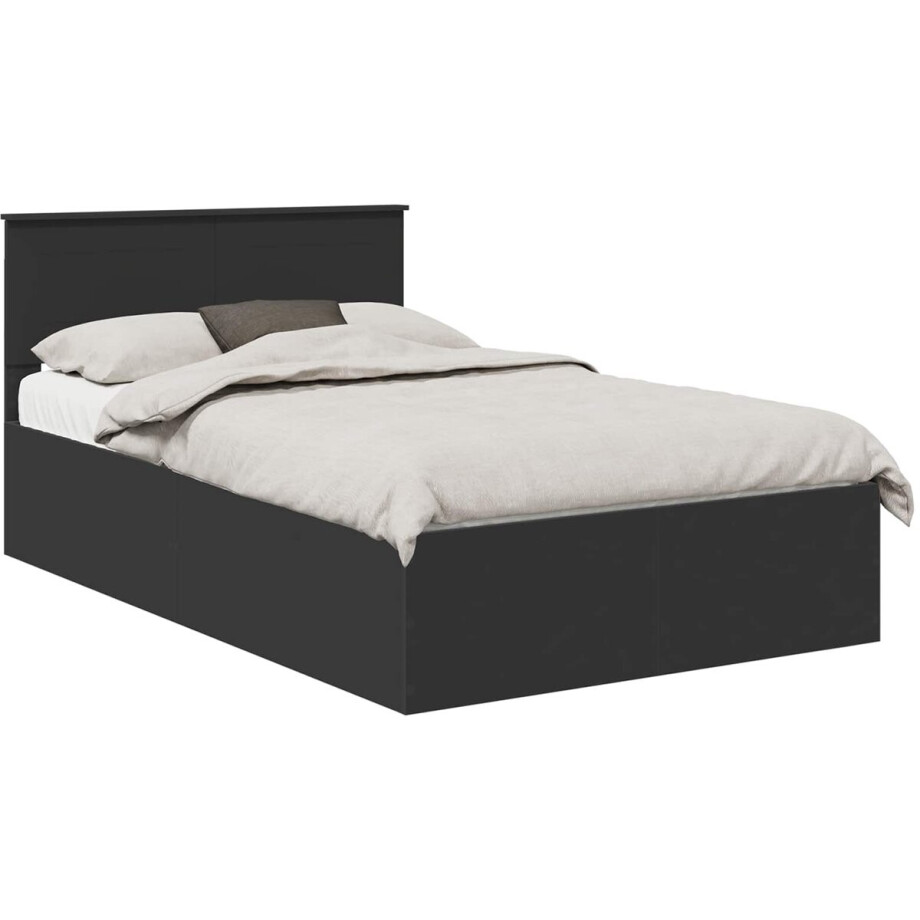 vidaXL - Bedframe - met - hoofdeinde - Zwart - 120 - x - 190 - cm - Bewerkt - hout afbeelding 1