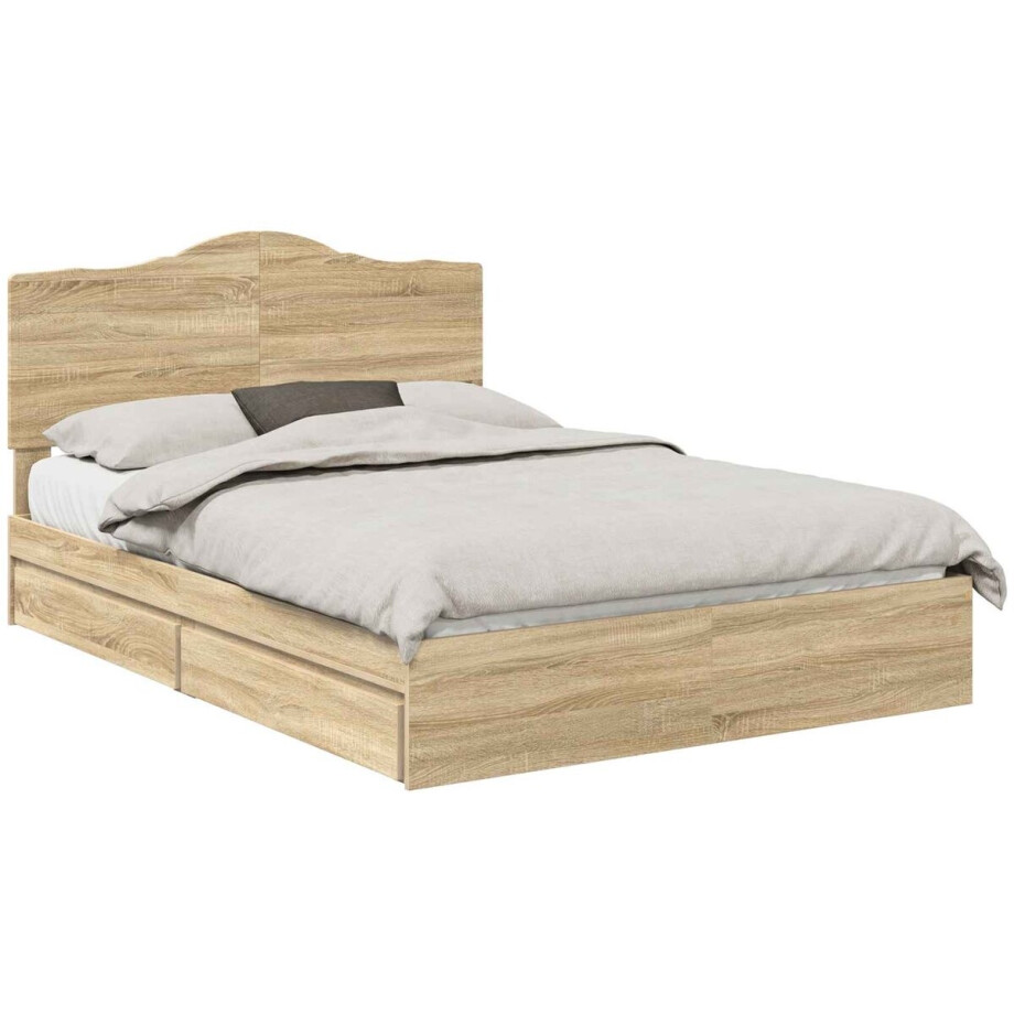 vidaXL - Opbergbed - met - hoofdeinde - Sonoma - Eik - 140 - x - 200 - cm - Bewerkt - hout afbeelding 1