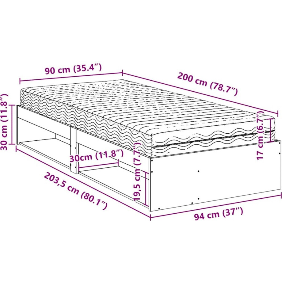vidaXL - Slaapbank - met - matras - 90x200 - cm - massief - grenenhout - wasbruin vidaXL - Slaapbank - met - matras - 90x200 - cm - massief - grenenhout - wasbruin afbeelding 1