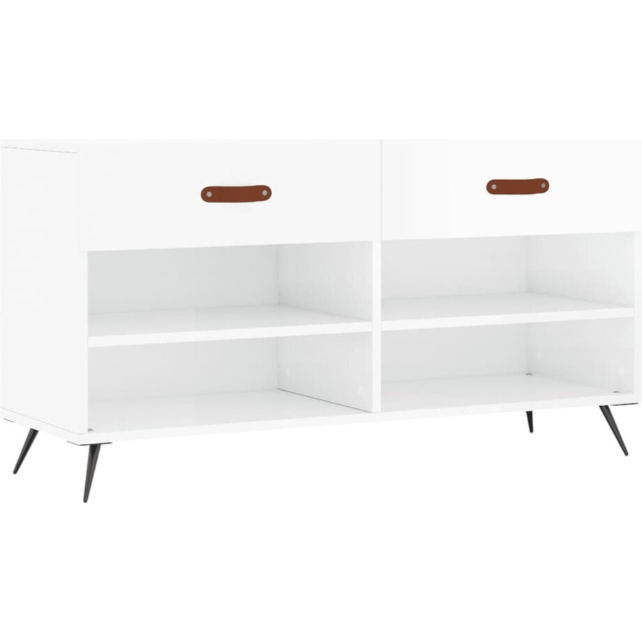 vidaXL - Schoenenbank - 102x35x55 - cm - bewerkt - hout - hoogglans - wit afbeelding 1