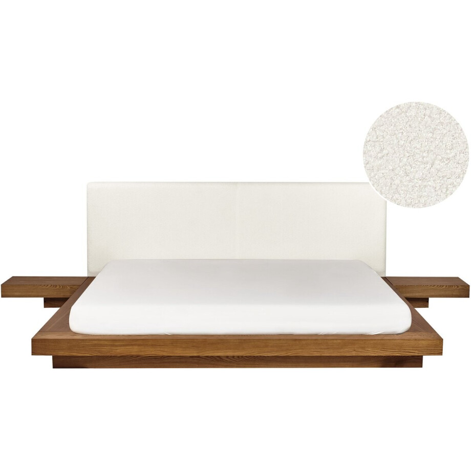 ZEN - Tweepersoonsbed - Lichthout - 180 x 200 cm - Bouclé afbeelding 1