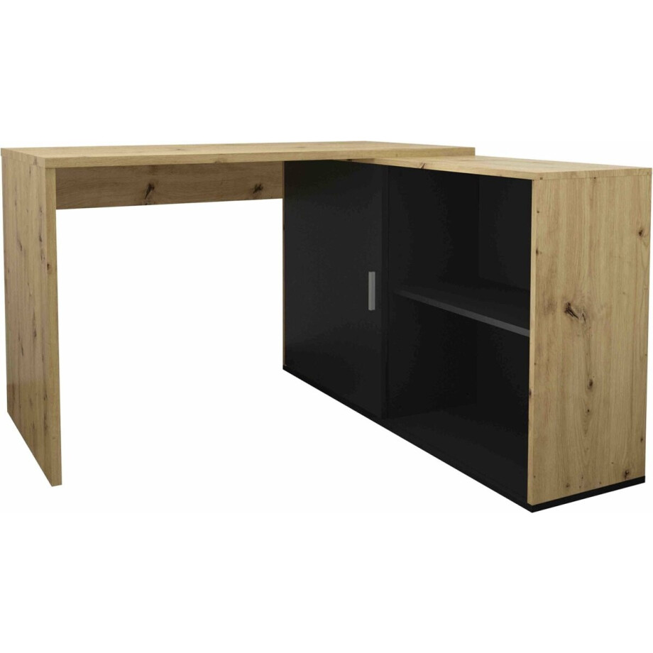 Bureau Rafael Eiken - Zwart - 118x124,5cm - Hoekbureau - Met opbergruimte - Hoogte 75 cm afbeelding 1