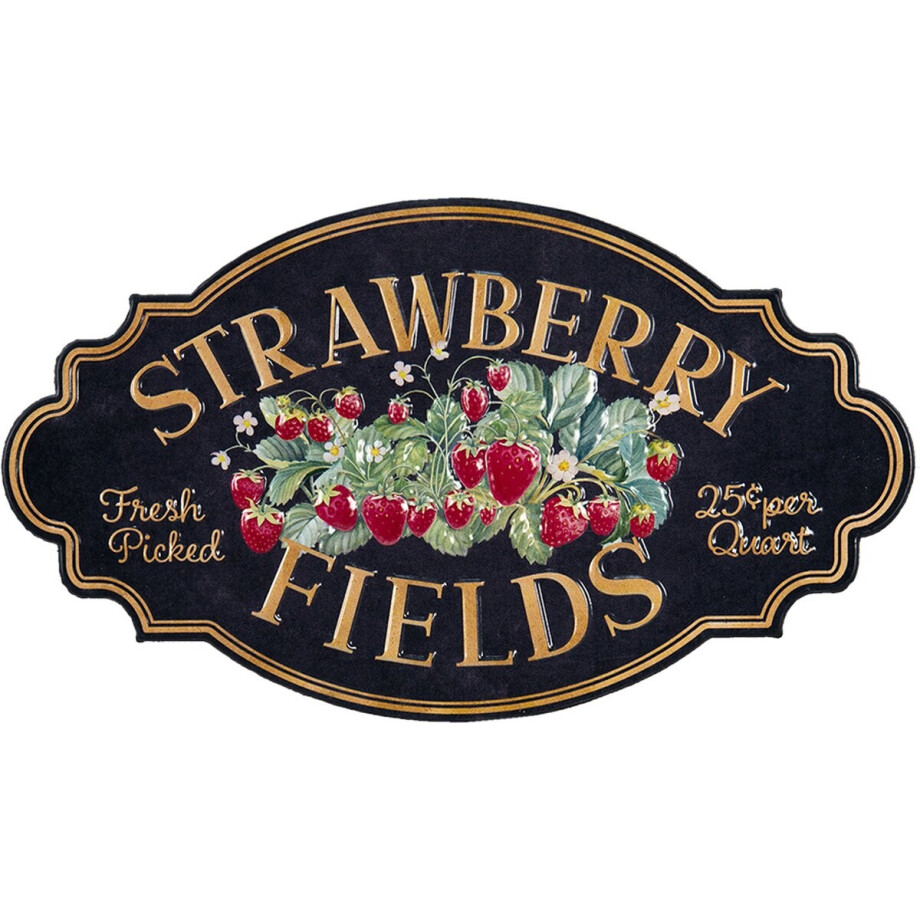 Clayre & Eef Tekstbord 48x27 cm Zwart Ijzer Aardbeien Strawberry fields Wandbord Clayre & Eef Tekstbord 48x27 cm Zwart Ijzer Aardbeien Strawberry fields Wandbord afbeelding 1
