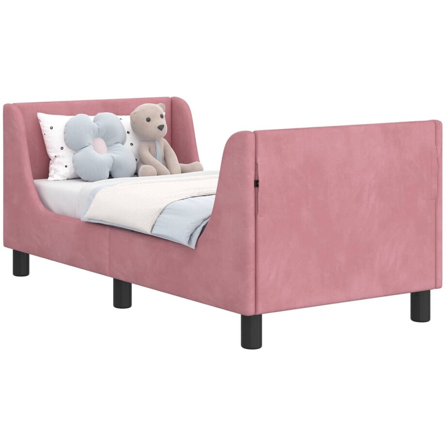 vidaXL - Peuterbedframe - met - hoofdboard - Roze - 70 - x - 140 - cm - Fluweel vidaXL - Peuterbedframe - met - hoofdboard - Roze - 70 - x - 140 - cm - Fluweel afbeelding 1