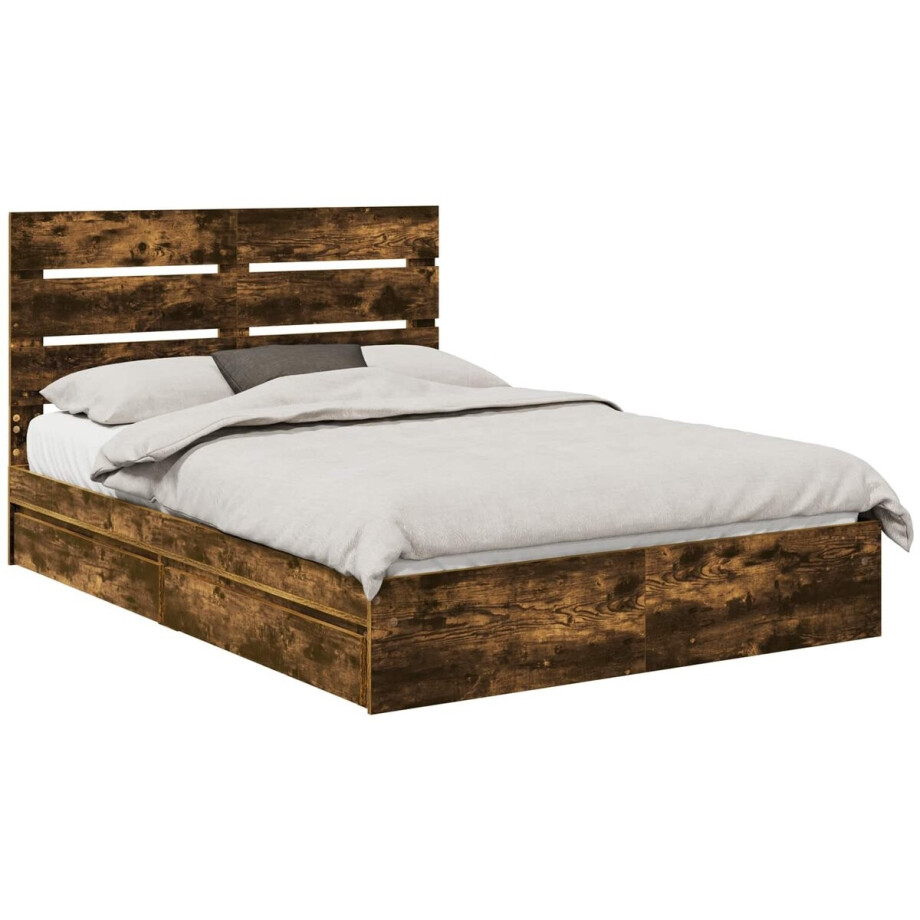 vidaXL - Opbergbed - met - lade - Rook - Eiken - 160 - x - 200 - cm - Bewerkt - hout vidaXL - Opbergbed - met - lade - Rook - Eiken - 160 - x - 200 - cm - Bewerkt - hout afbeelding 1