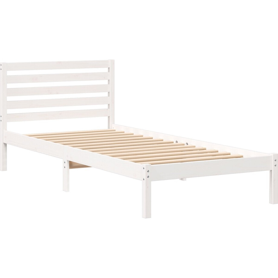 vidaXL - Bedframe - met - hoofdeinde - Wit - 90 - x - 220 - cm - Massief - grenenhout afbeelding 1