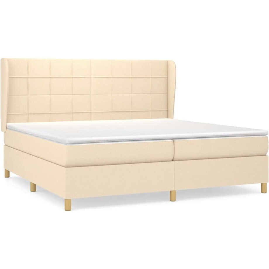 vidaXL - Boxspring - met - matras - stof - crèmekleurig - 200x200 - cm afbeelding 1