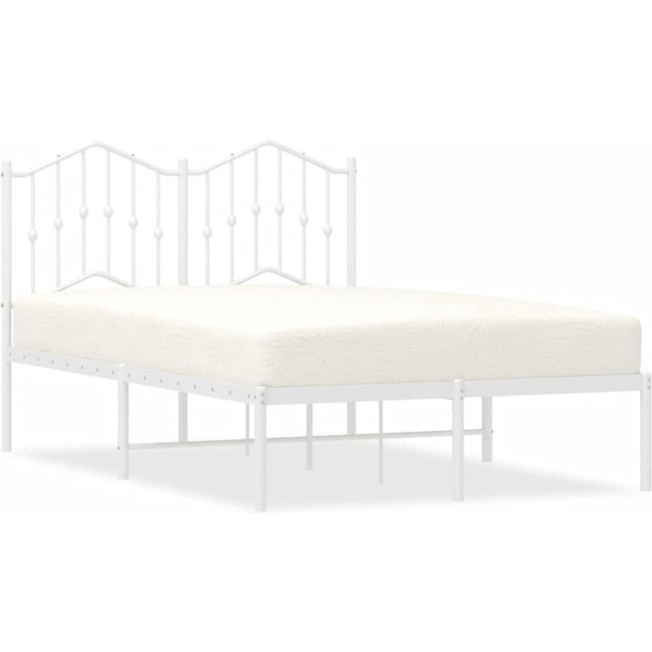 vidaXL - Bedframe - met - hoofdbord - metaal - wit - 120x190 - cm vidaXL - Bedframe - met - hoofdbord - metaal - wit - 120x190 - cm afbeelding 1