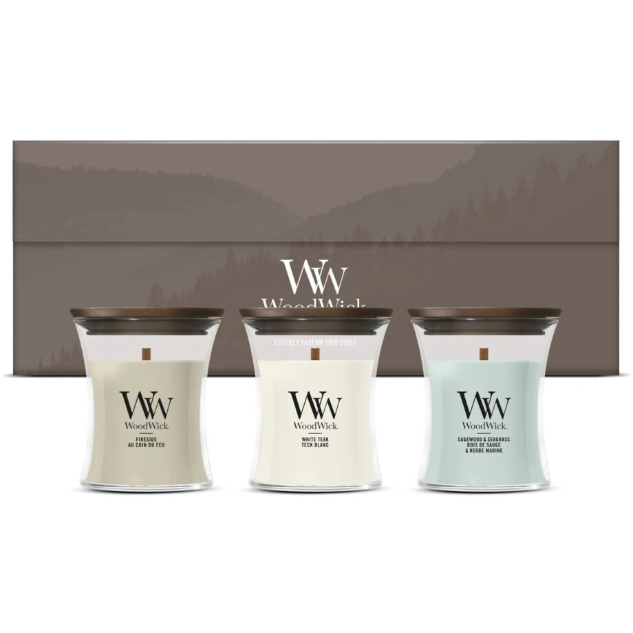 WoodWick - Deluxe Cadeauset 3 Mini Geurkaars - Woodland Trio afbeelding 1