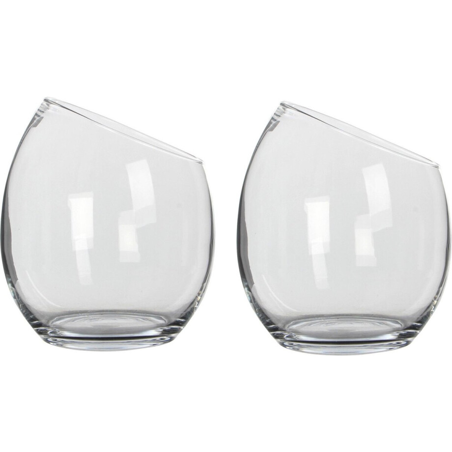 Mica Decorations schuine bloemvaas/sierschaal - 2x - transparant gerecycled glas - D23 x H25 cm afbeelding 1