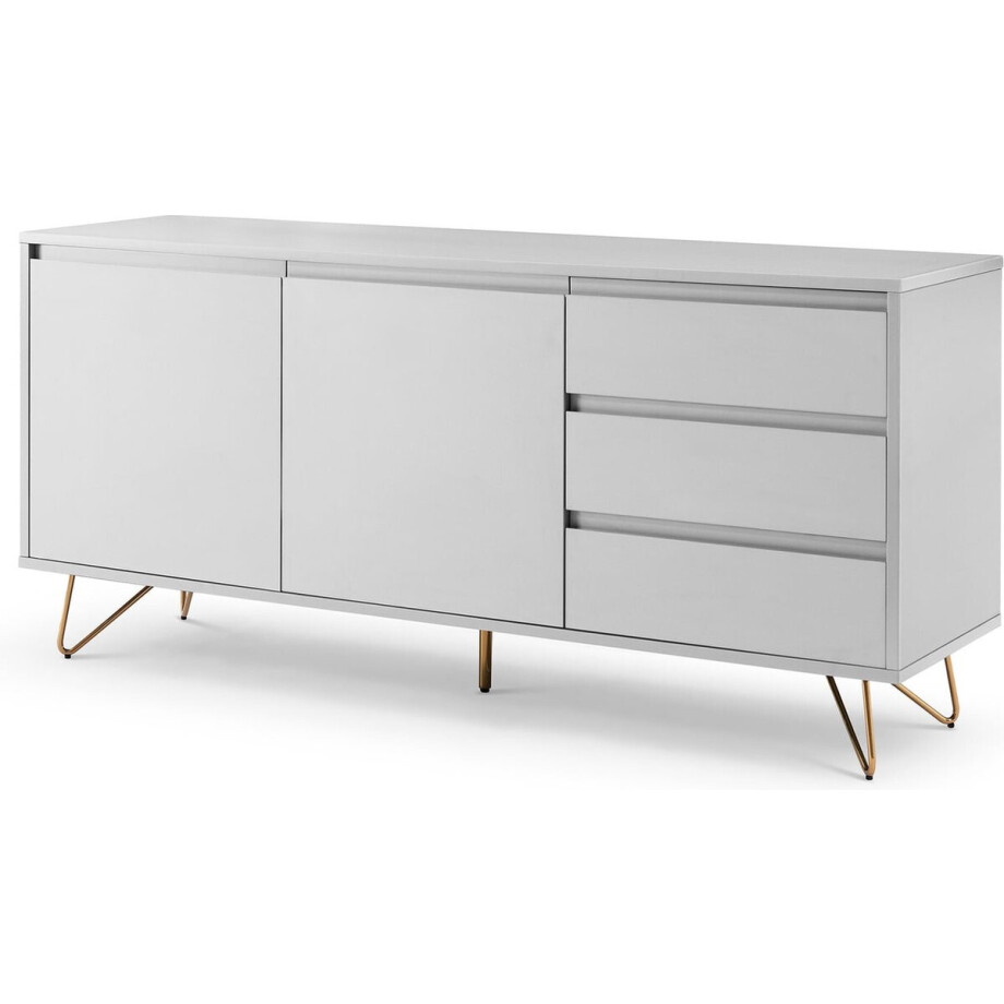Dressoir Lucy Wit - MDF - Breedte 150 cm - Hoogte 70 cm - Diepte 40 cm - Met lades - Met planken - Met openslaande deuren afbeelding 1