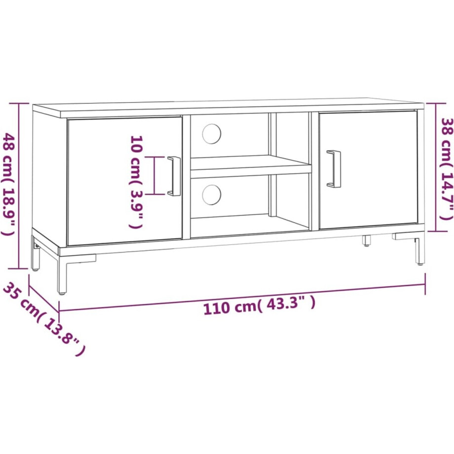 vidaXL - Tv-meubel - 110x35x48 - cm - massief - grenenhout - bruin afbeelding 1