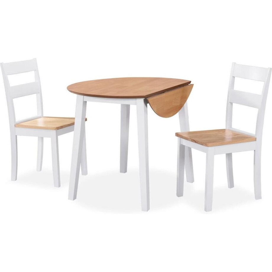 vidaXL - Eetkamerset - MDF - en - rubberwood - wit - 3-delig afbeelding 1
