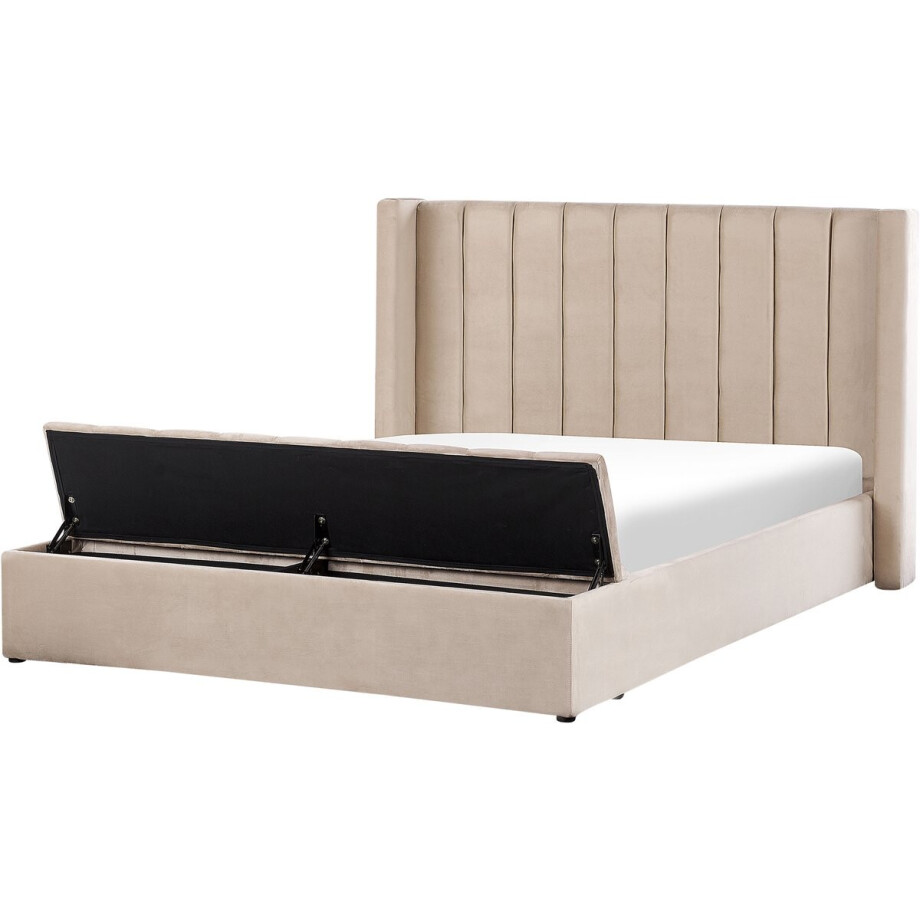 NOYERS - Bed met opbergruimte - Beige - 180 x 200 cm - Fluweel afbeelding 1