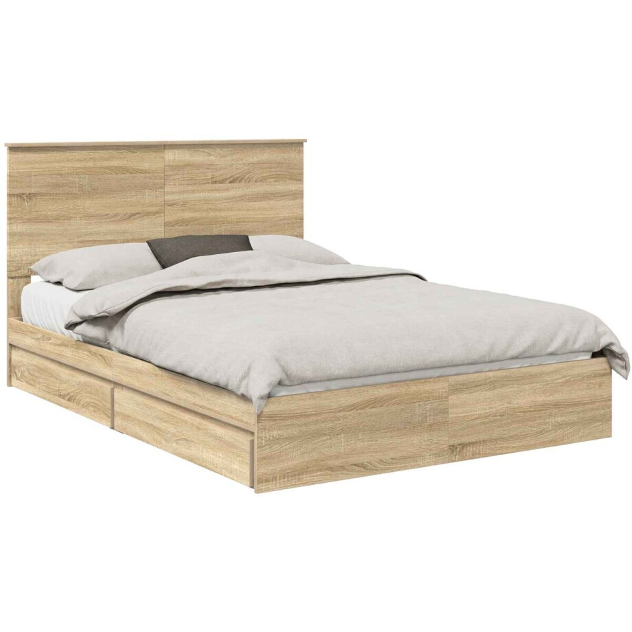 vidaXL - Opbergbed - met - lade - Sonoma - Eik - 140 - x - 190 - cm - Bewerkt - hout afbeelding 1