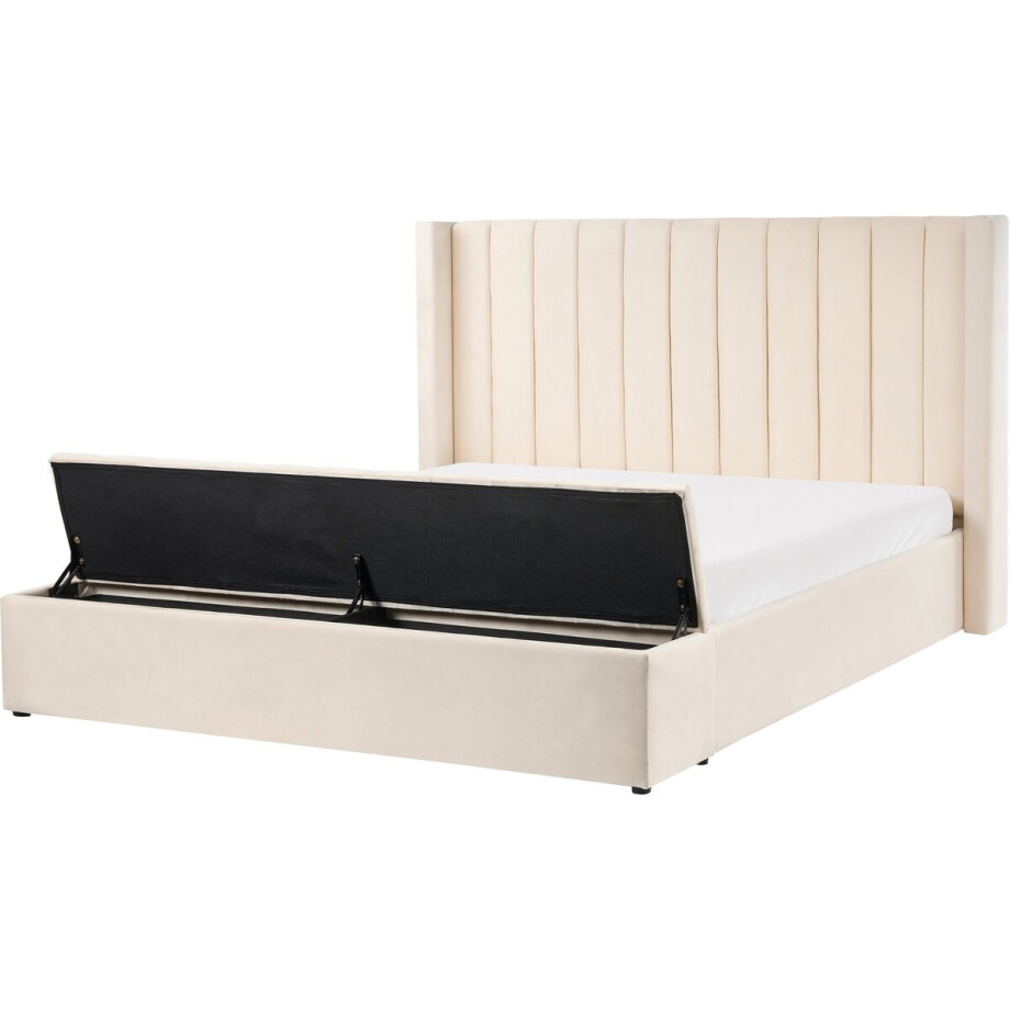 NOYERS - Bed met opbergruimte - Gebroken wit - 180 x 200 cm - Fluweel afbeelding 1