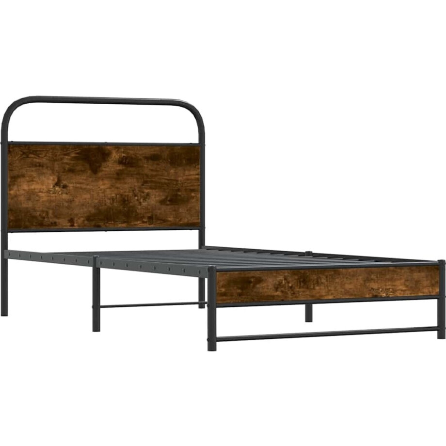 vidaXL - Bedframe - zonder - matras - bewerkt - hout - gerookt - eiken - 100x190 - cm afbeelding 1