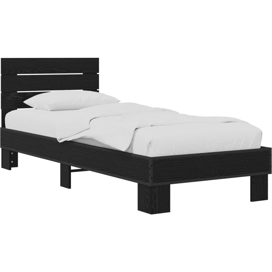 vidaXL - Bedframe - met - Hoofdbord - Zwart - eiken - 80 - x - 200 - cm - Bewerkt - hout afbeelding 1