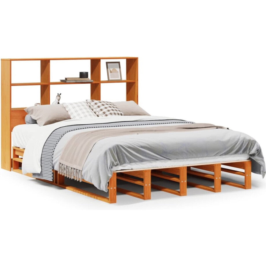 vidaXL - Bed - met - boekenkast - zonder - matras - hout - wasbruin - 120x190 - cm afbeelding 1