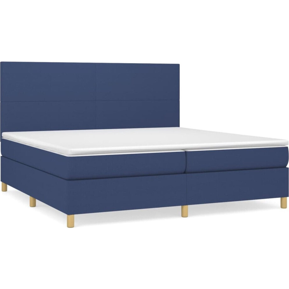 vidaXL - Boxspring - met - matras - stof - blauw - 200x200 - cm afbeelding 1