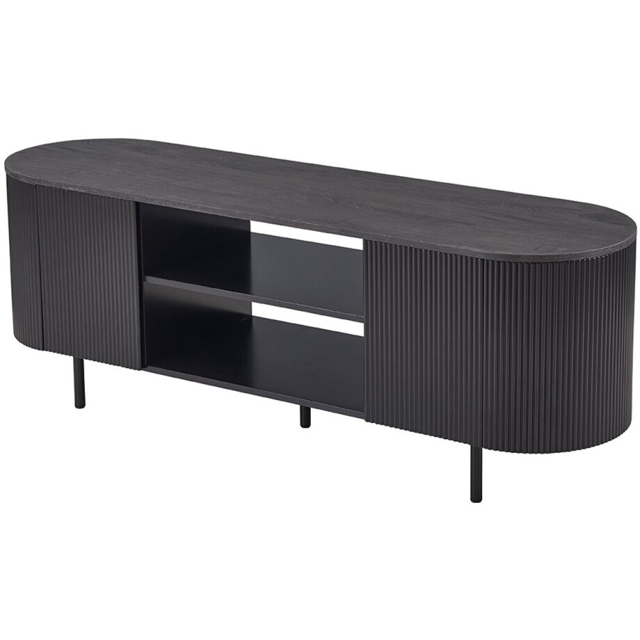 TV-Meubel Odile Donkerbruin - MDF - Breedte 160 cm - Hoogte 58 cm - Diepte 45 cm - Met planken - Met openslaande deuren afbeelding 1