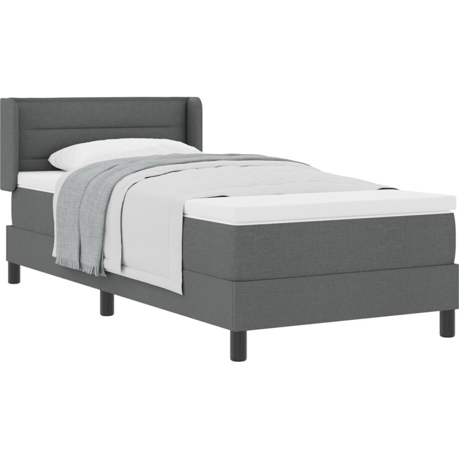 vidaXL - Boxspring - bed - met - matras - Donkergrijs - 200 - x - 80 - cm - Polyester vidaXL - Boxspring - bed - met - matras - Donkergrijs - 200 - x - 80 - cm - Polyester afbeelding 1