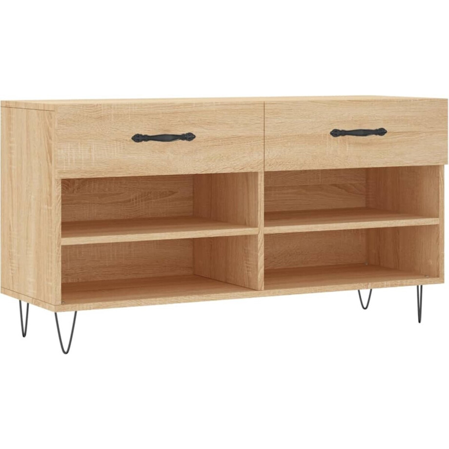 vidaXL - Schoenenbank - 102x35x55 - cm - bewerkt - hout - sonoma - eikenkleurig vidaXL - Schoenenbank - 102x35x55 - cm - bewerkt - hout - sonoma - eikenkleurig afbeelding 1